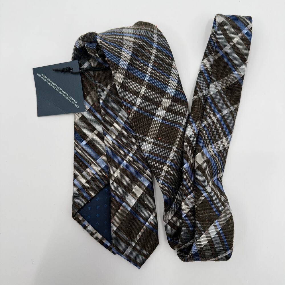 Cole Haan Tie Men’s brown blue plaid 100% silk textured Tweed Menswear Office - Picture 7 of 11